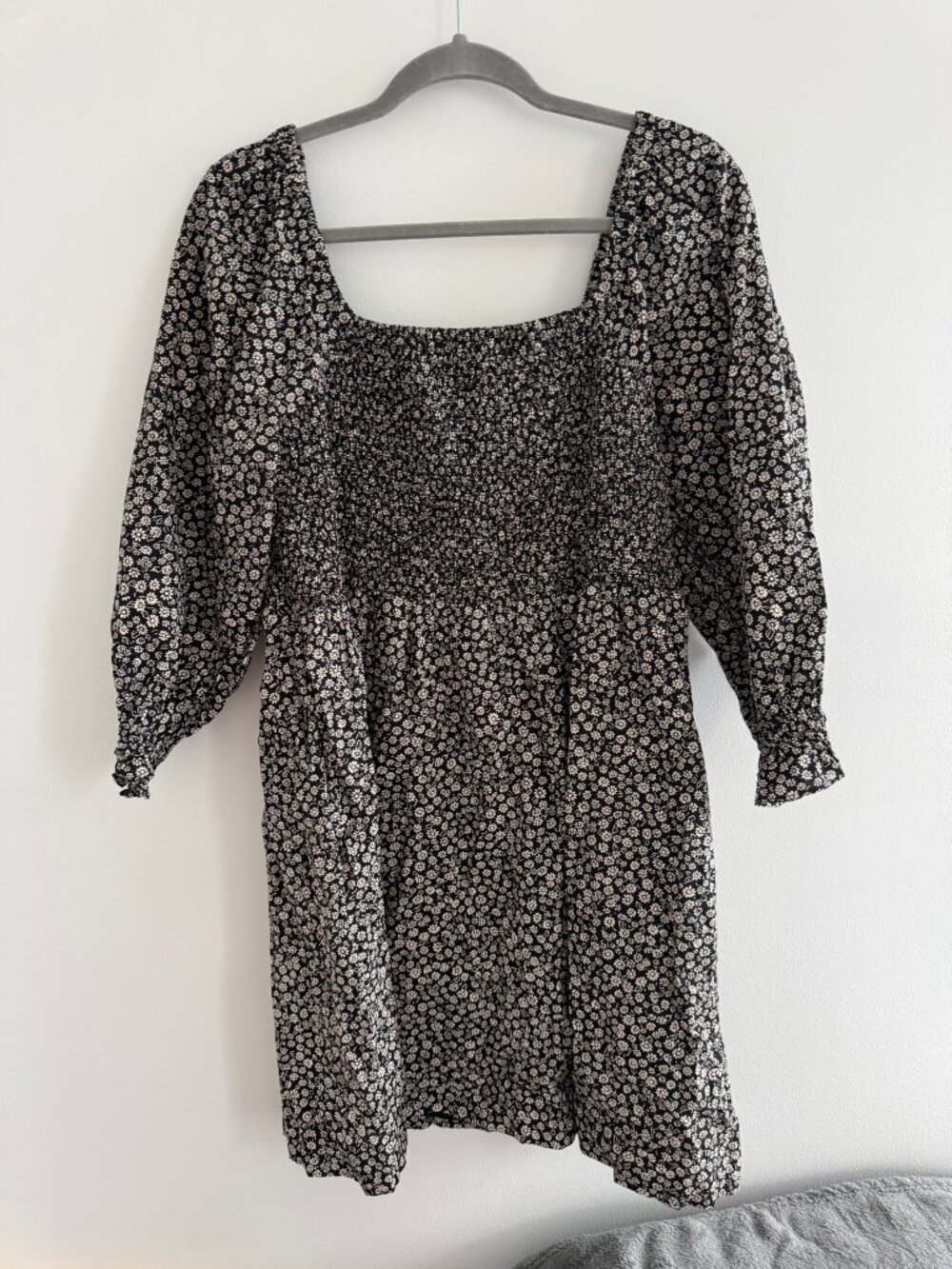 Madewell Smocked Mini Dress Floral Meadow Ditsy Black L